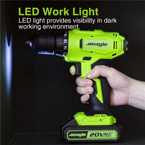 Cordless Drill, 20V Power Drill set with Battery & charger, Drill Bits& Tool Bag - Picture 3 of 6